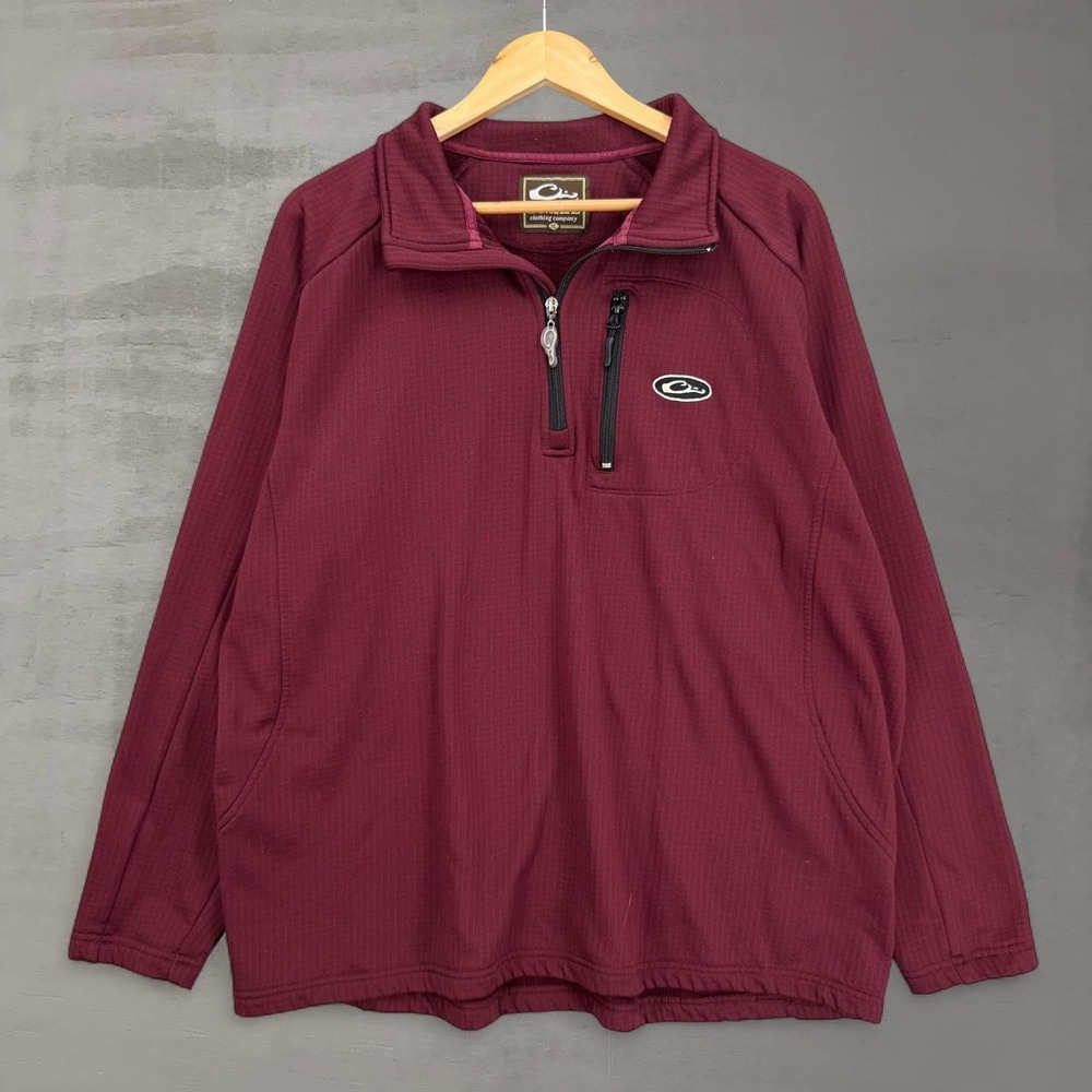 Drake Clothing Company 1/4 Zip Pullover Maroon Grid Fleece XL